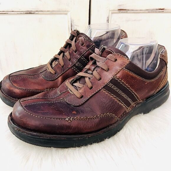 Clarks Slone Dark Brown Worn Distressed Leather Lace up Sneakers Mens Size 9M - Picture 1 of 8